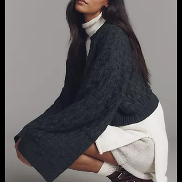 NWT Anthropologie Cable Knit Cropped Cardigan - Picture 2 of 3